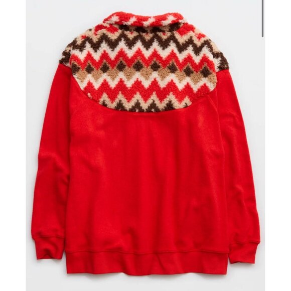 Aerie Hometown Holiday 1/4 Zip Sweatshirt Womens L Oversized Sherpa Fleece Red - Picture 4 of 9